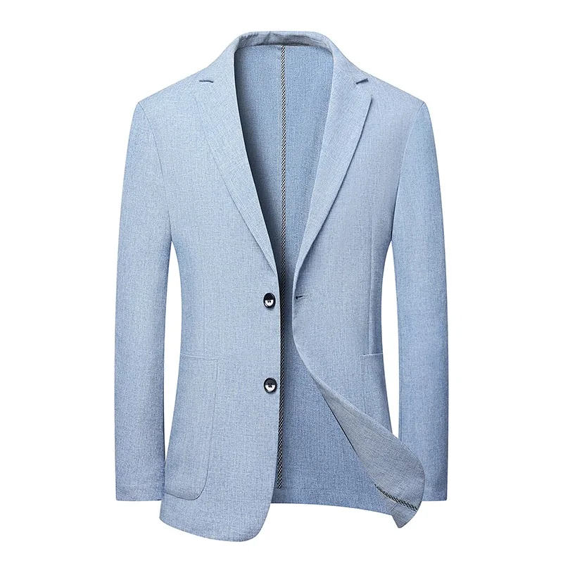 2024 Summer Ice Silk Blazers Elasticity Men\'s Thin Windbreak Classic Solid Color Casual Business Suit Jackets Office Social Coat