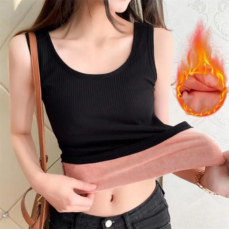 Autumn Winter Warm Women Vest Ladies T-shirt Undershirt Fleece Tank Top Underwear Thick All-match Thermal Sleeveless Lingerie