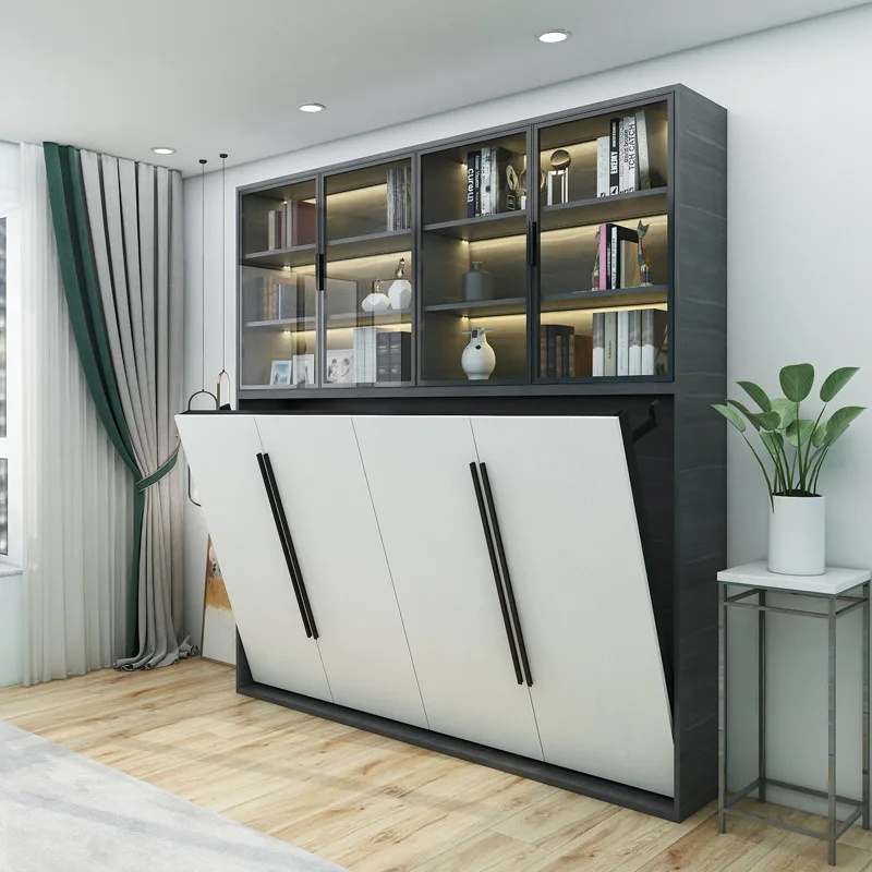 

Современная простая невидимая кровать для маленькой квартиры, многофункциональная настенная кровать, книжный шкаф, встроенная складная скрытая поворотная кровать