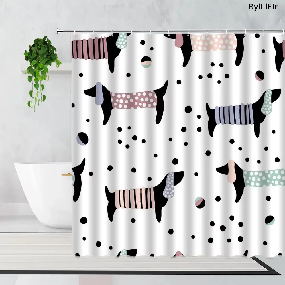 Cartoon Black White Cat Head Paw Galaxy Sketch Shower Curtain Cute Kitten Line Drawing Print Waterproof Fabric Bathroom Curtain