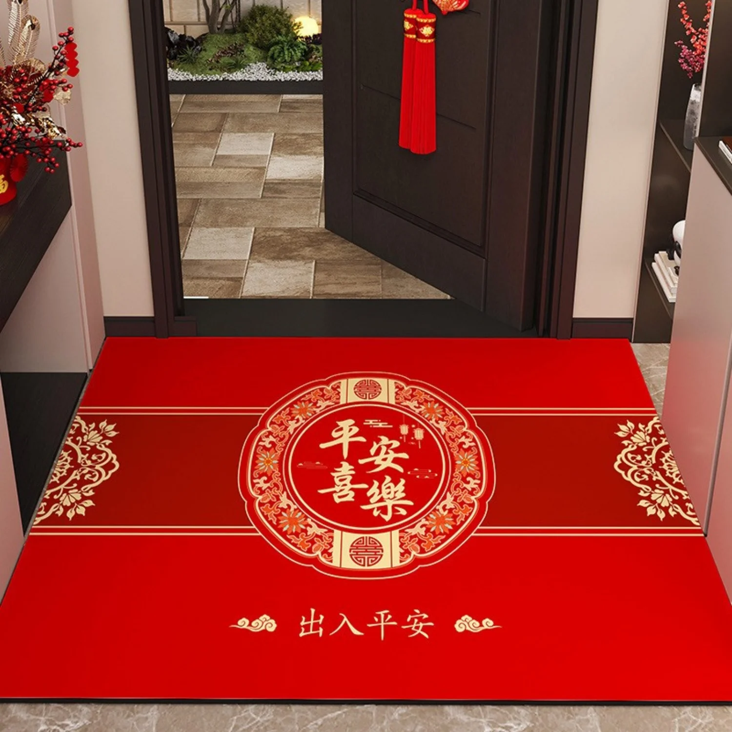

Красный дверной коврик, год 2026, новогодний входной коврик, внутренний дверной коврик, противоскользящий прочный силиконовый грязеотталкивающий коврик для унитаза