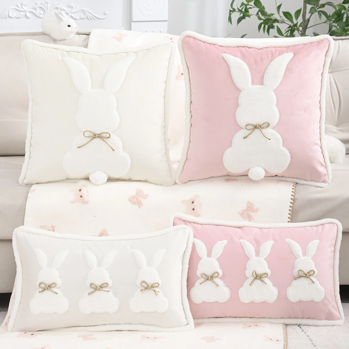 1 PC Easter Decorative Pillow Cover Rabbit Plush Embroidery Velvet Spring Summer Gift living Room Sofa Home Decor
