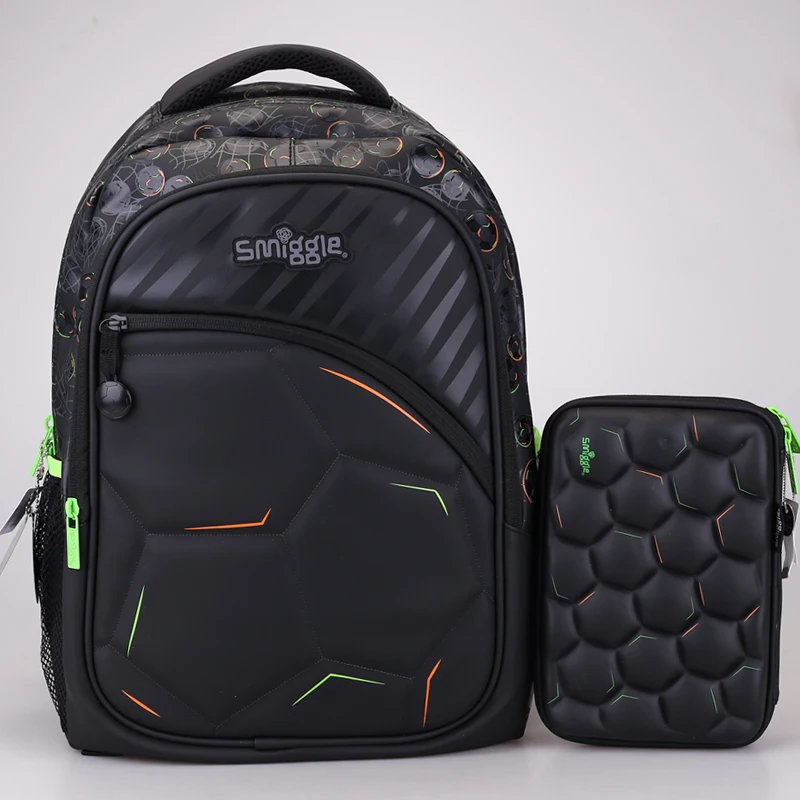 Spot Australian Smiggle Black Football Backpack Student Ultra Light Stress Relief Shoulder Endorsement Bag Pen Box Set Gift