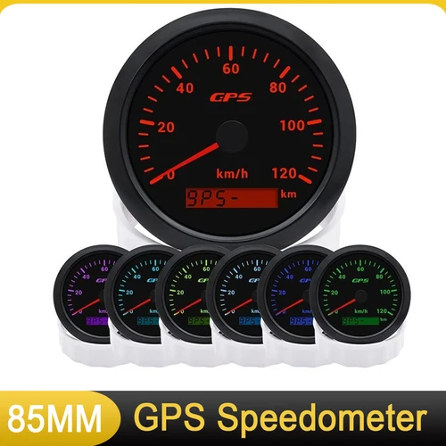해양 GPS 속도계 60/120 KM/H GPS 안테나 7 색 백라이트, 오토바이 보트 자동차 트럭 용 85MM 속도 게이지 미터