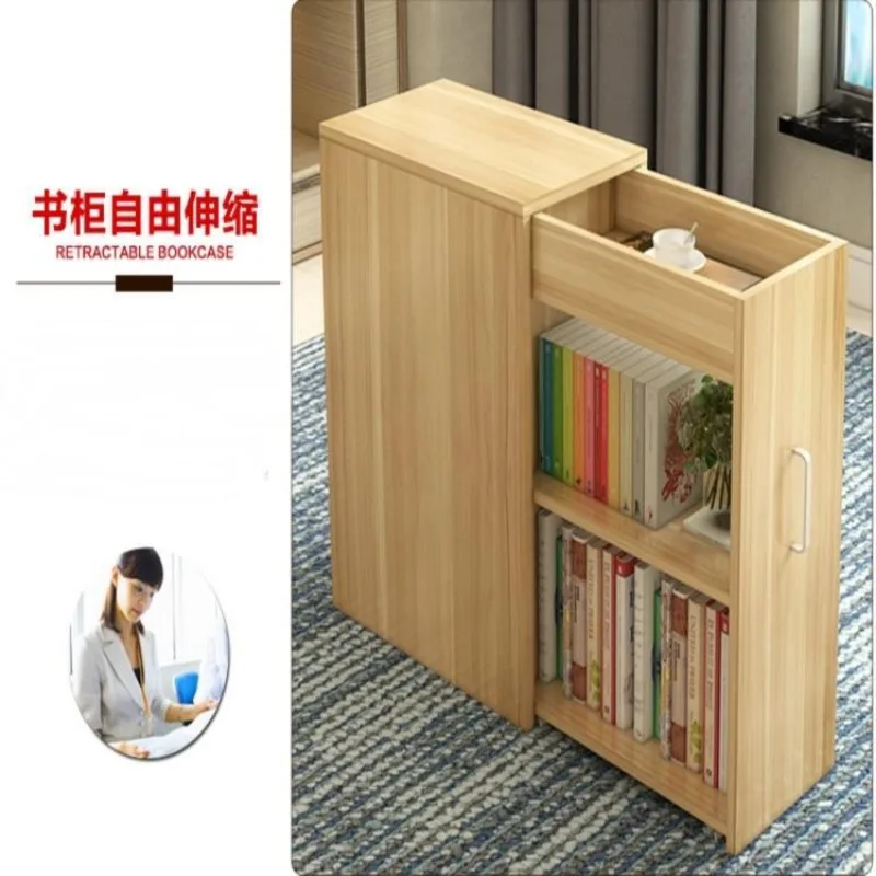 Seam storage cabinet Pull-out mobile small bookcase with door, shelf, table side cabinet, low storage cabinet, small