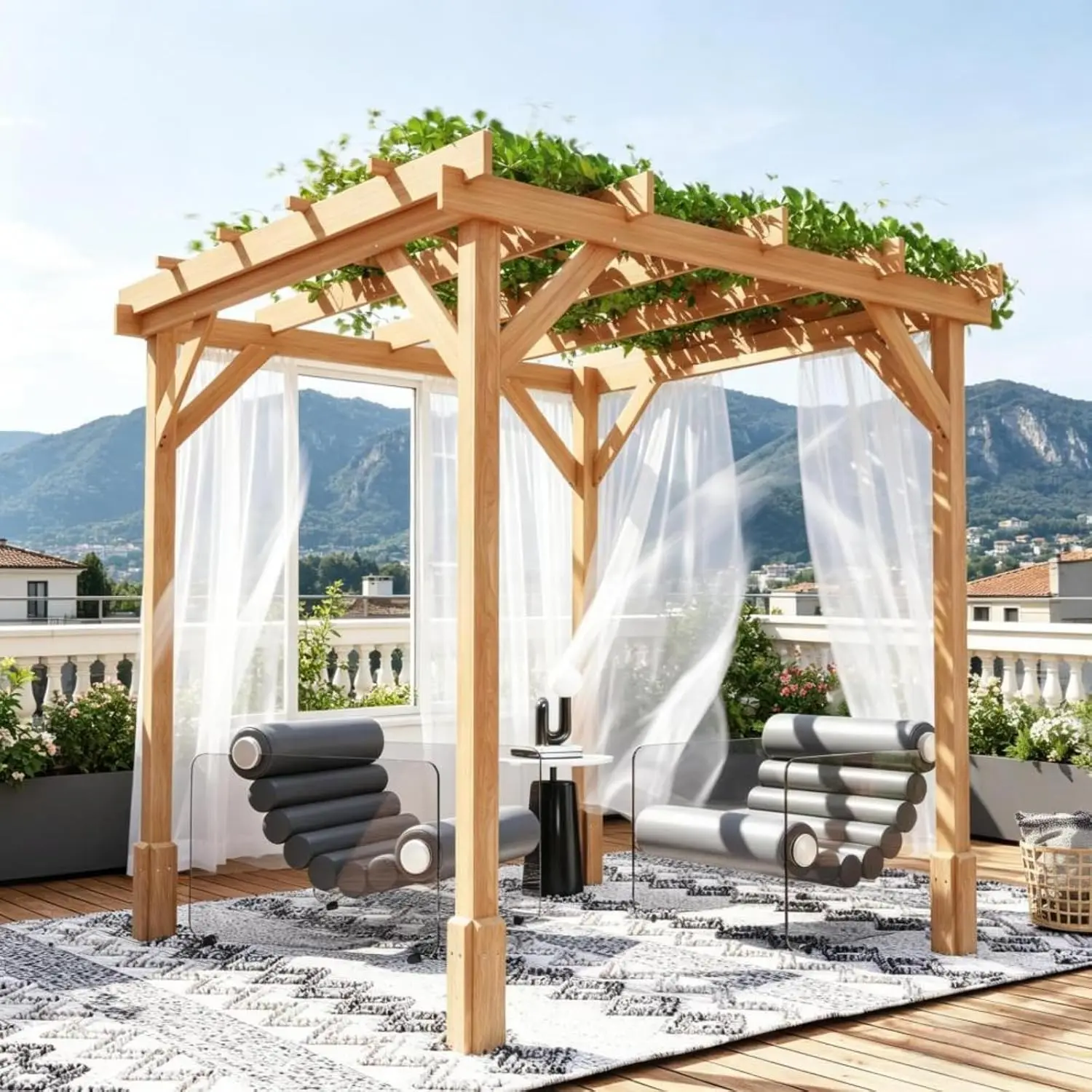 Wooden Pergola Gazebo Lattice Roof Trellis Shade for Climbing Plants Backyard Deck 6.6ft, Customized
