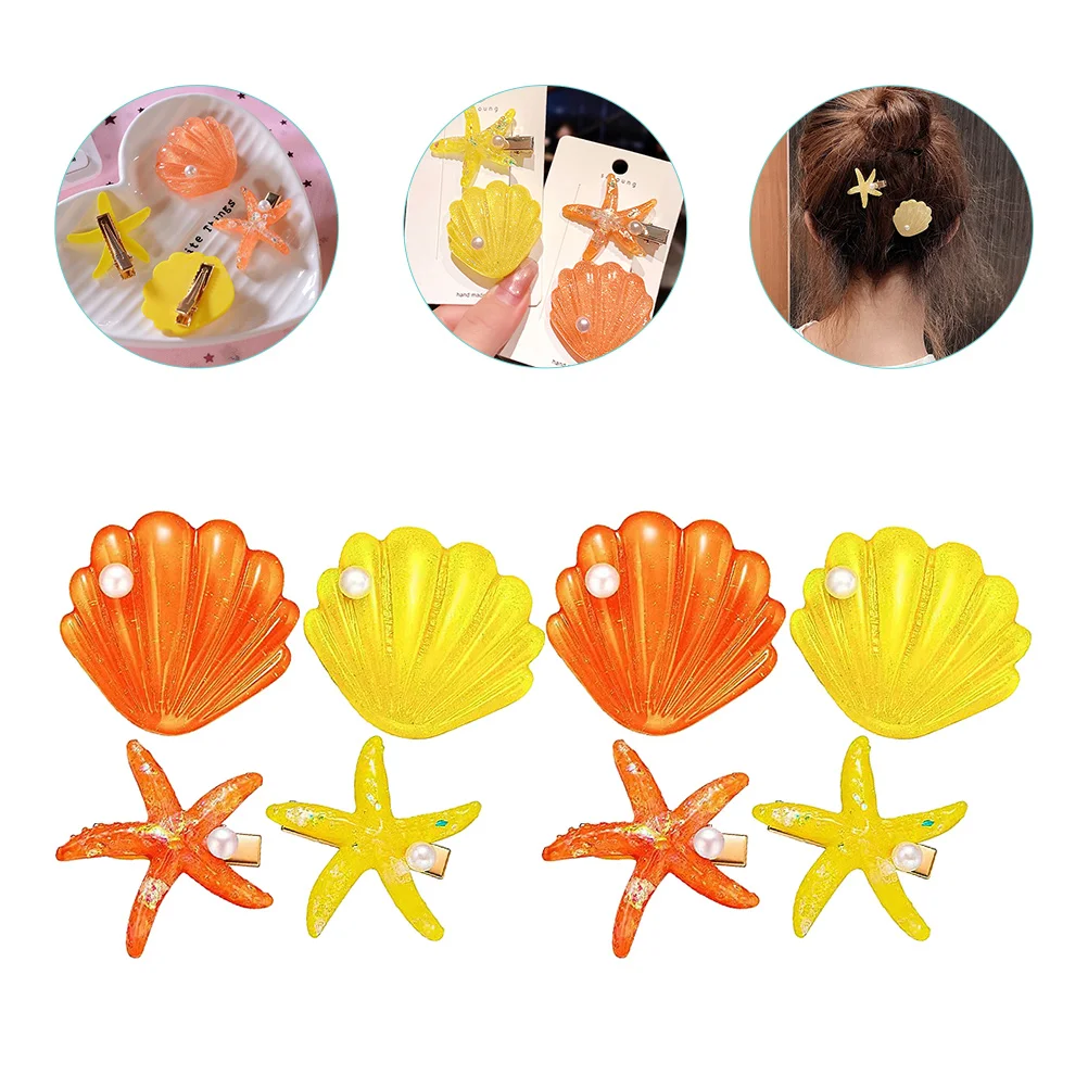 

8 Pcs Bang Clip Seashell Hair Clips Ocean Accessories Mermaid Creature Snap Kids for Girls Sea-star