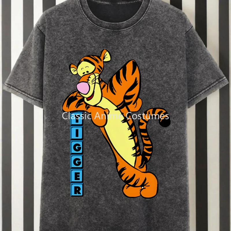 

Disney Men's Retro Washed Tiger Pattern T-shirt -100% Cotton Loose Street Style Printed Casual Comfortable Short Sleeve Top
