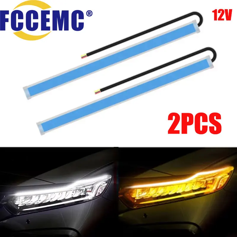 2pcs Car Led DRL Light Strip Daytime Running Lamp Dynamic Scan Flexible Waterproof Headlight Turn Signal Lights 12V Universal