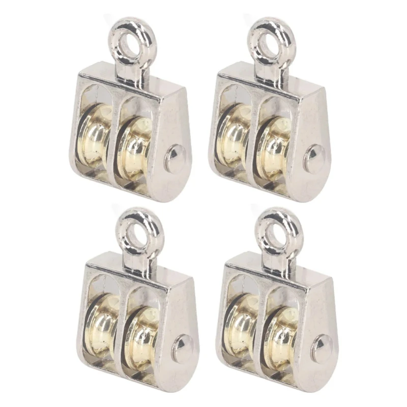 4 Pcs Double Pulley Block 100KG 220LBS Bearing Zinc Alloy Crane Lifting Cable Dual Pulley Roller