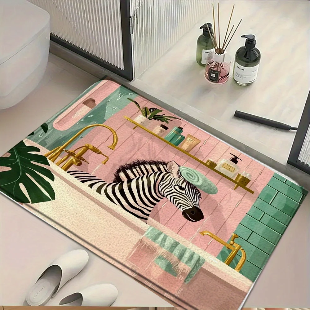 VIKAMA Bohemian Zebra Cartoon Bathroom Mat Funny Illustration Non Slip Water Absorbing For Shower Home Decor Indoor Outdoor Mat