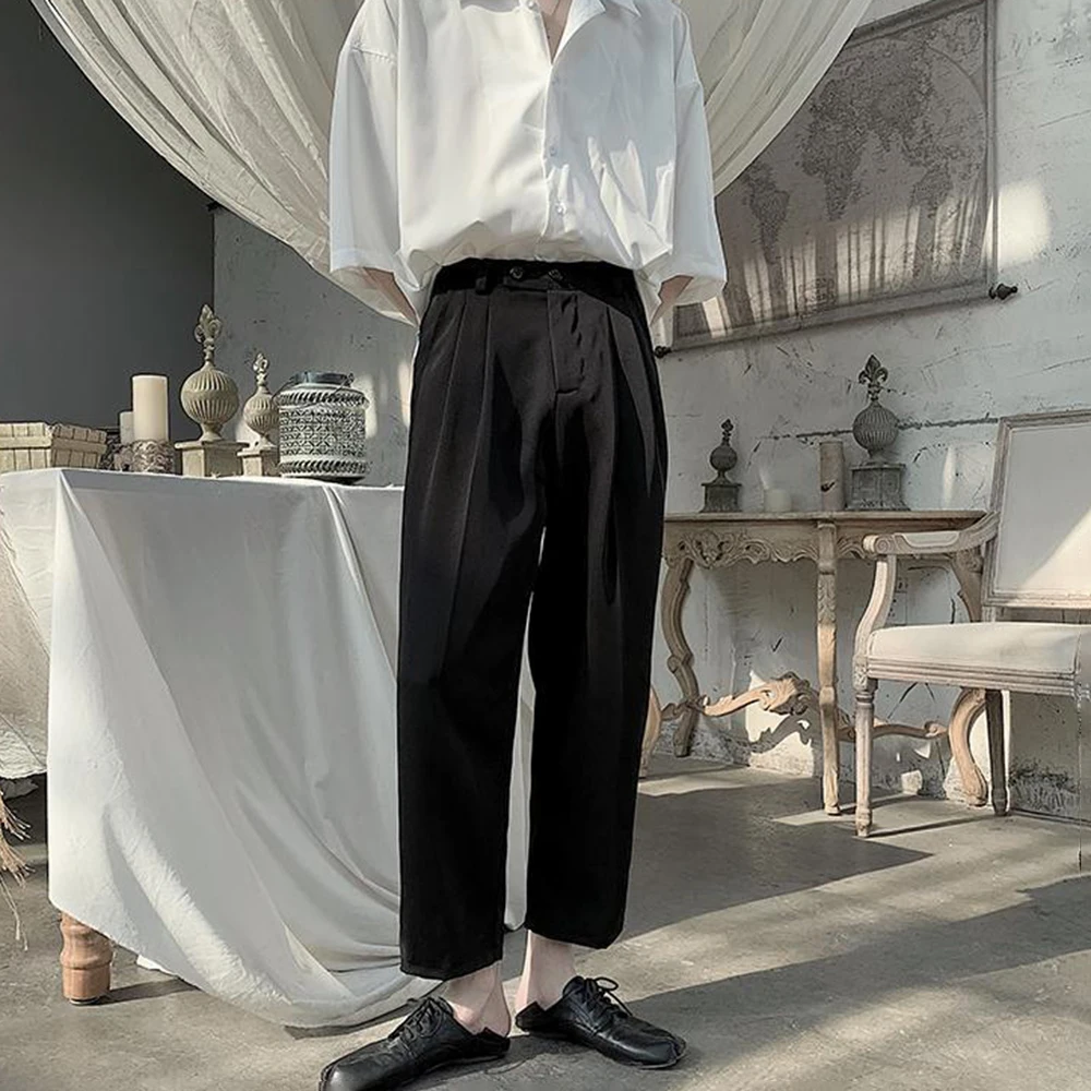 XS-5XL Summer New Men's Solid Color Straight Leg Trousers Retro Fashion Trend High Street Casual Loose Simple Men's Bottoms