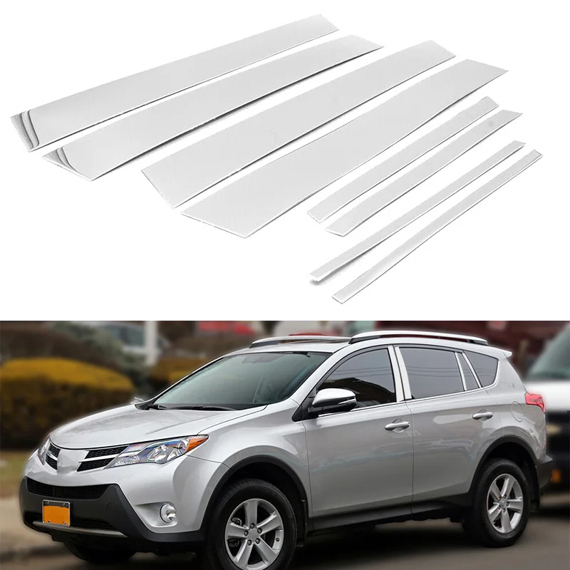 For Toyota RAV4 XA40 2013-2018 Bright Silver Car Window Pillar Trim Cover Protective Film B C Pillar Exterior Sticker