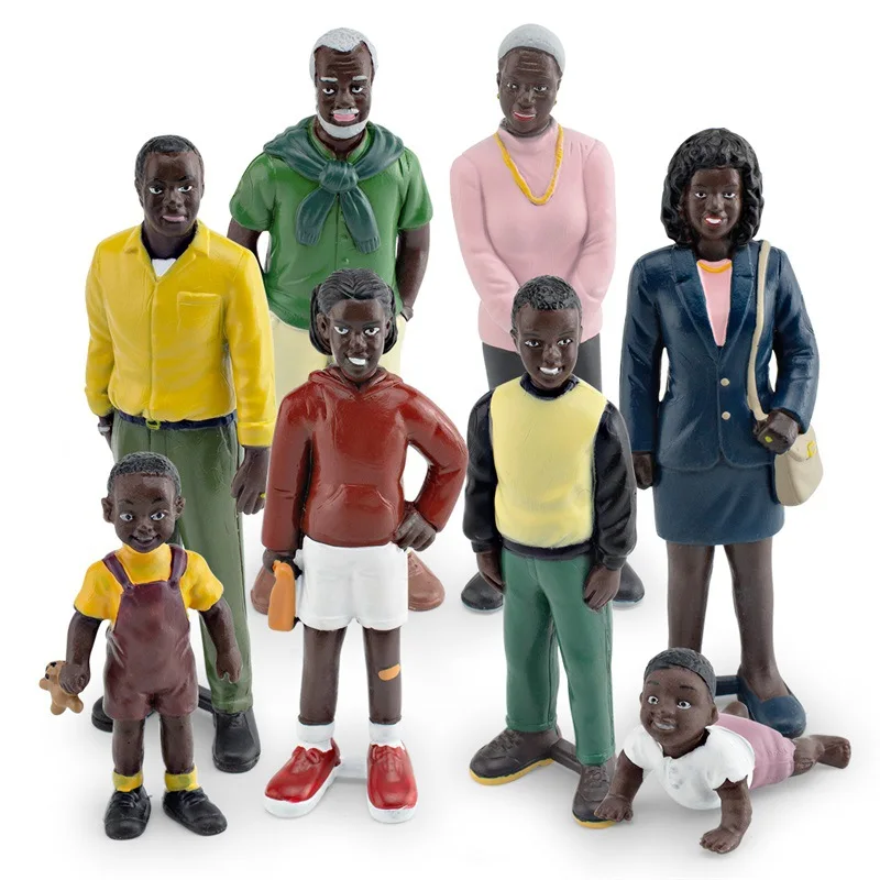Realistic Black Family Character Models Grandparents Parents Boys Girls Children Cognitive Dolls Display Pieces