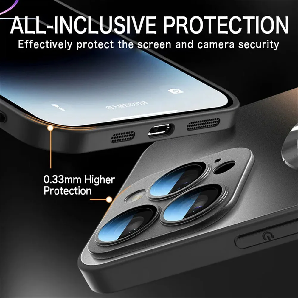 Original Magnetic AG Frosted Glass Phone Case For iPhone 15 16 Pro Max 14 13 12 11 For Magsafe Wireless Charging Back Cover Cap