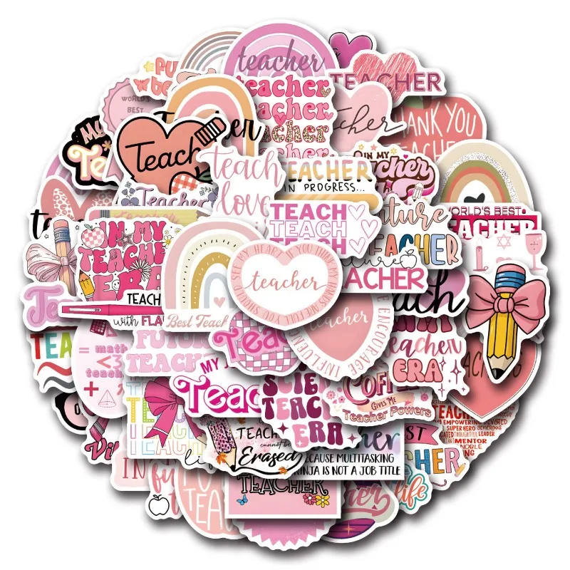 55pcs Pink Teacher Graffiti Stickers Warm Material Decals Suitcase Water Cup Guitar Car Mobile Phone Decorative Stickers