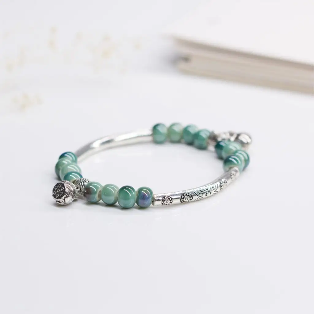 Hand Catenary Female Small Pure And Fresh And Tibetan Silver Accessories Ceramic Bracelet For Girls Women Ladies