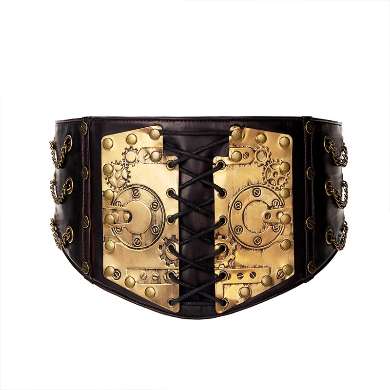 Women Vintage Wide Corset Belt Steampunk Medieval Knight Armors Viking Pirate Costume Waistband Medieval Cosplay Accessories