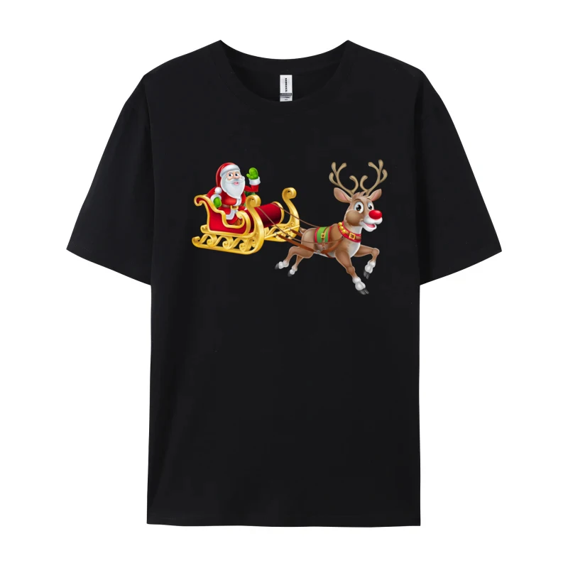 Santa Claus Elk Deer Sleigh Tops Shirt 2024 Hot Sale O Neck T-shirts Gift Short Sleeve Fabric Graphic T Shirts Men Cotton