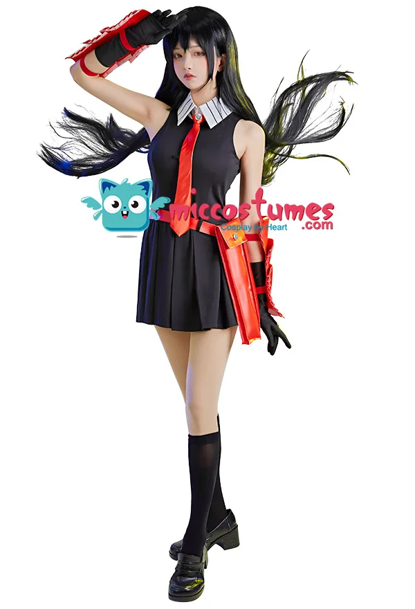 

Women Anime Dress Set School Uniform Cosplay Costume Sleeveless Short Dress with Gloves and Belt