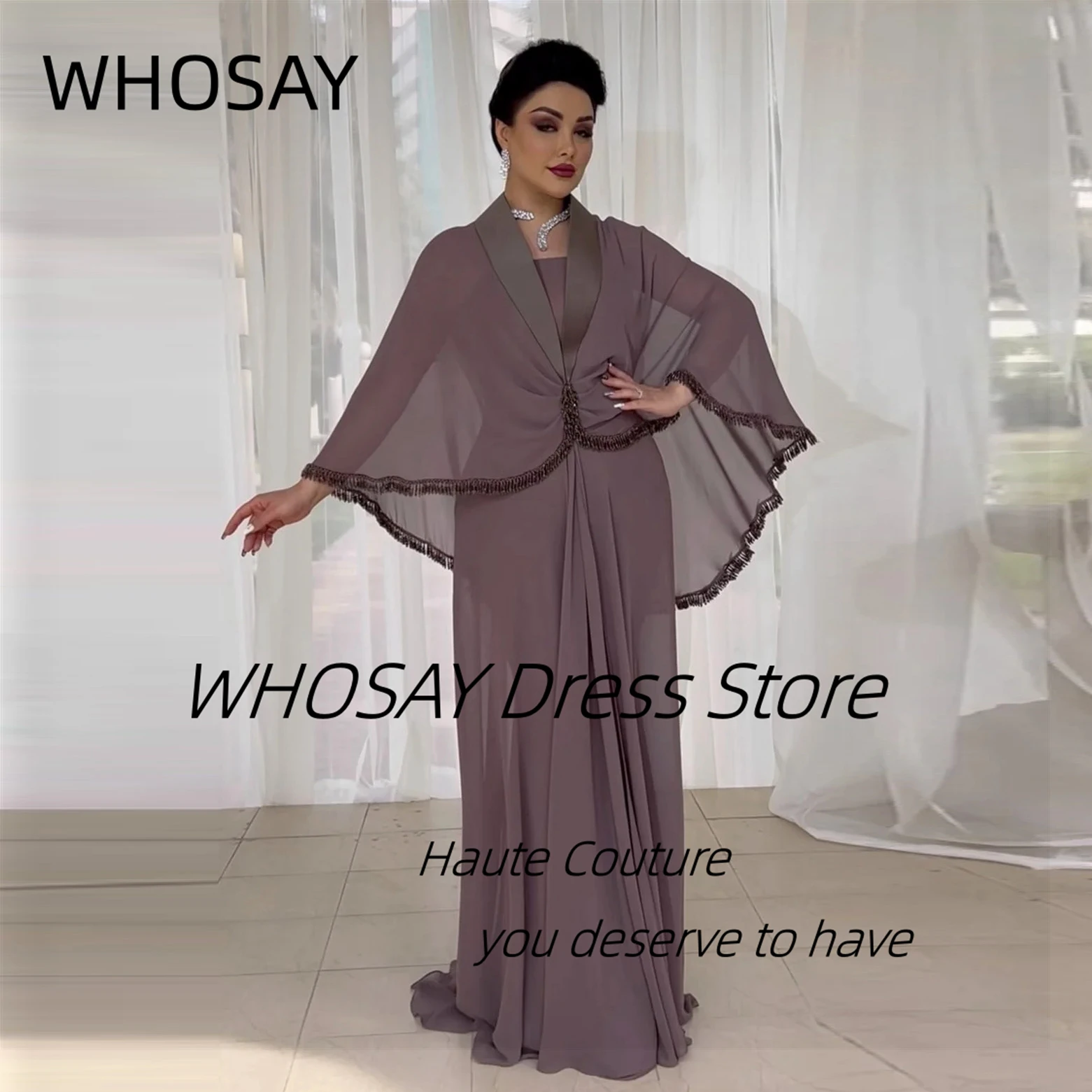 

WHOSAY Индивидуальное свадебное платье для матери невесты, длинные платья для выпускного вечера без бретелек с кисточками из бисера, шали, вечерние платья