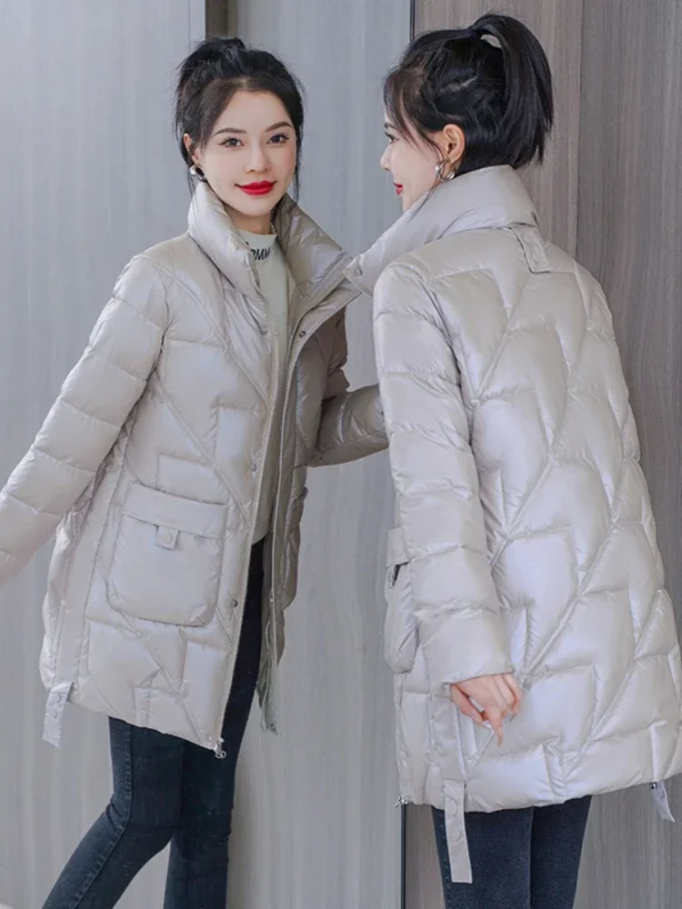 Winter Jacket 2023 New Women Parkas Long Glossy Down Cotton Padded Parka Female Jacket Thicken Warm Loose Coat Outwear