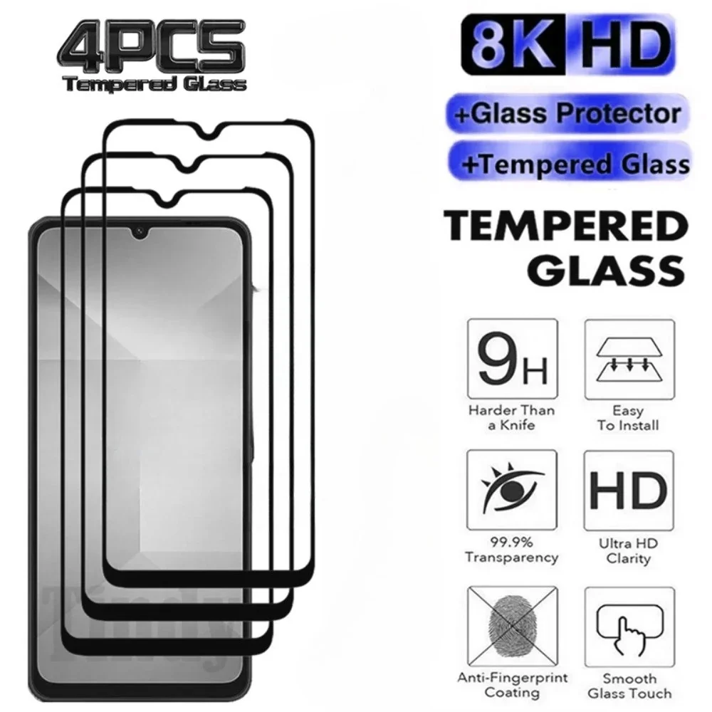 4Pcs Full Cover Tempered Glass for Samsung Galaxy A15 A16 A23 A26 A35 A36 Screen Protector For Samsung A06 A13 A25 A34 A56 A73