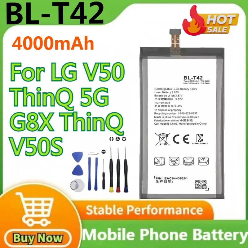 

100% новый аккумулятор BL-T42 4000 мАч для LG V50 ThinQ 5G/G8X/TinQ V50S, аккумулятор для мобильного телефона + инструменты