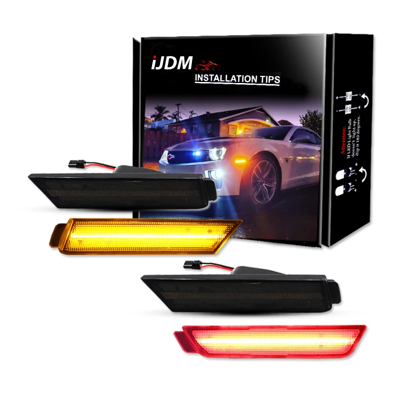 4x Smoked Lens LED Side Marker Light Kit for Chevy 2010 2011 2012 2013 2014 2015 Camaro For Chevrolet Front/Rear Lamps Red/Amber