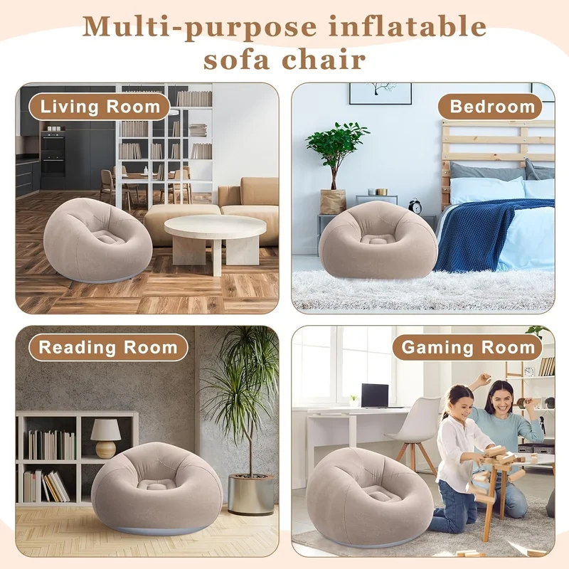 1pc Soybean Bag Chair, Inflatable Sofa Chair, Soft, Comfortable, Outdoor, Lazy Seat, Tatami Chair, Sofa Cover, Lazy Sofa