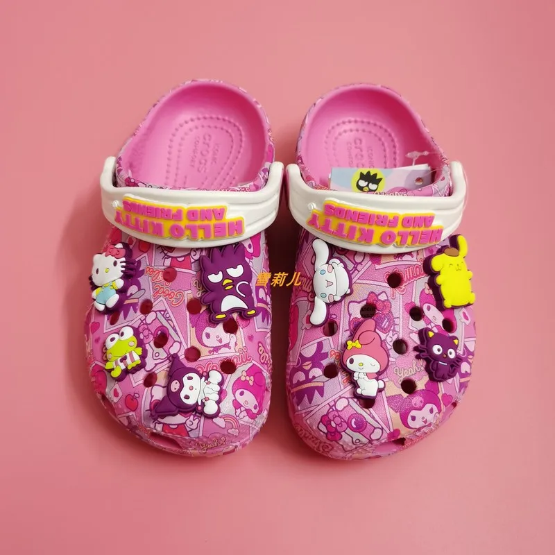 2024 Sanrio Anime Kuromi Pochaco Holokiti Summer Girl Cartoon Kids Slippers Anti Slip Soft Sole Wrap Toe Sandals Birthday Gift