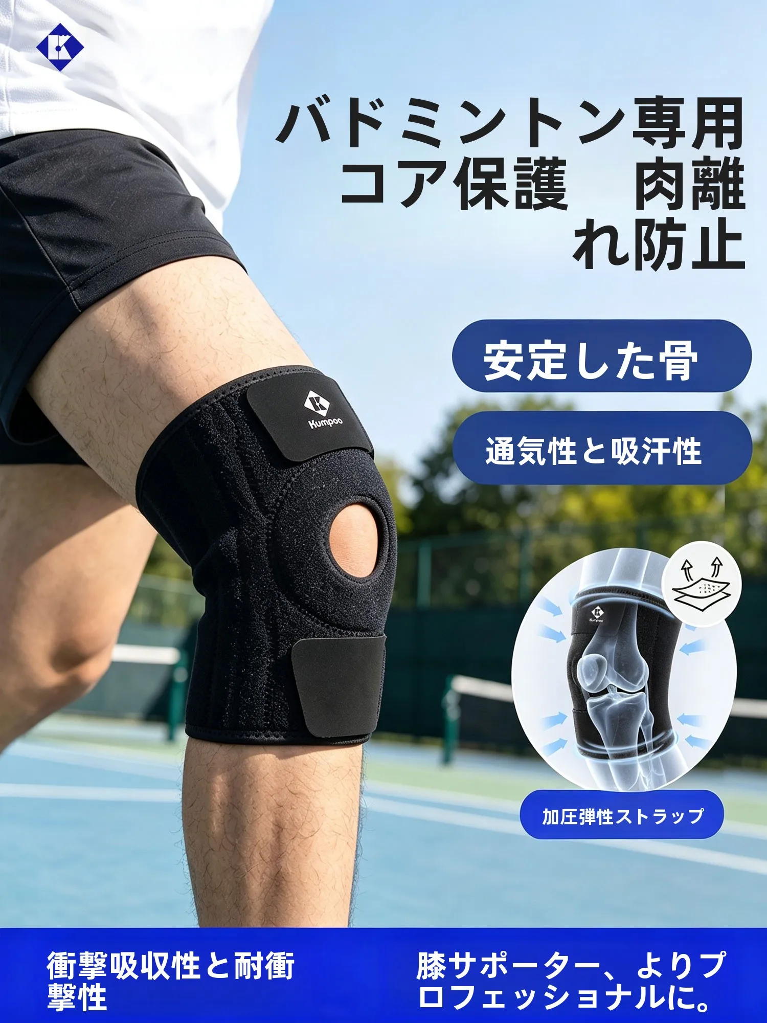 プロフェッショナルバドミントン膝サポートブレース男性用女性用ランニング登山半月板保護膝蓋骨保護