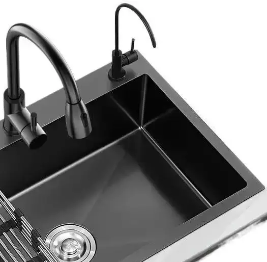 

2026 Kitchen Sink Household Thickened 304 Stainless Steel Sink Black Nano Large Single Sink Vegetable Washing Basin Under-c