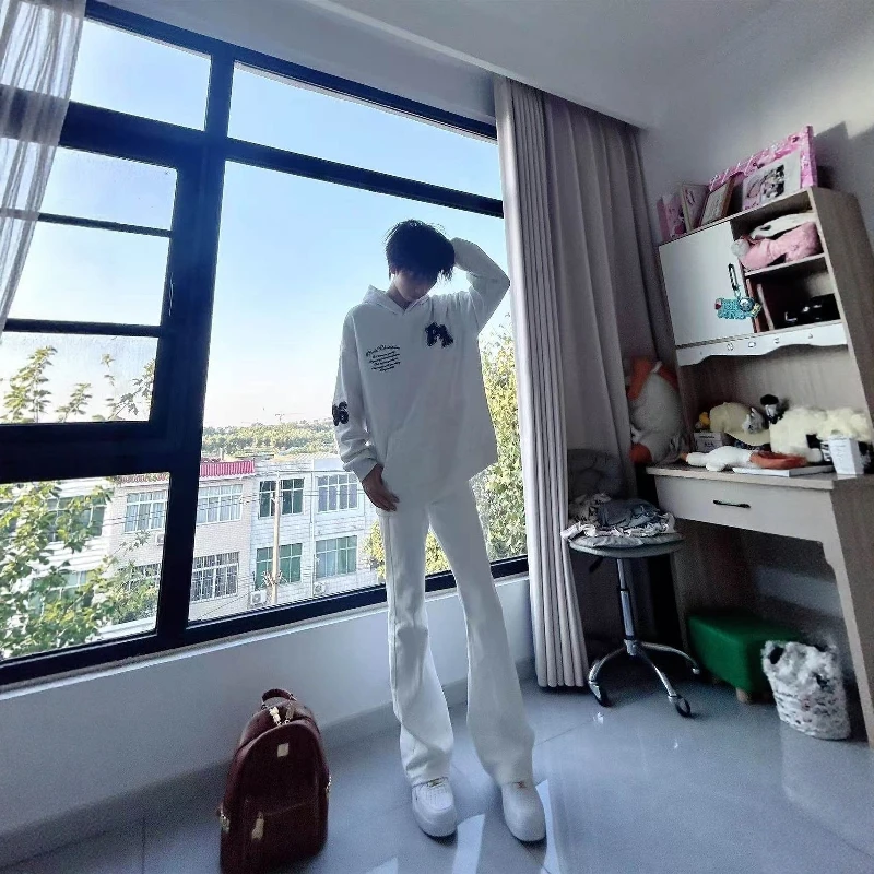 

Джинсы Cleanfit с высокой талией, расклешенные, из денима, черные, белые, с эффектом потертости, повседневные брюки для мужчин и женщин, осенняя коллекция