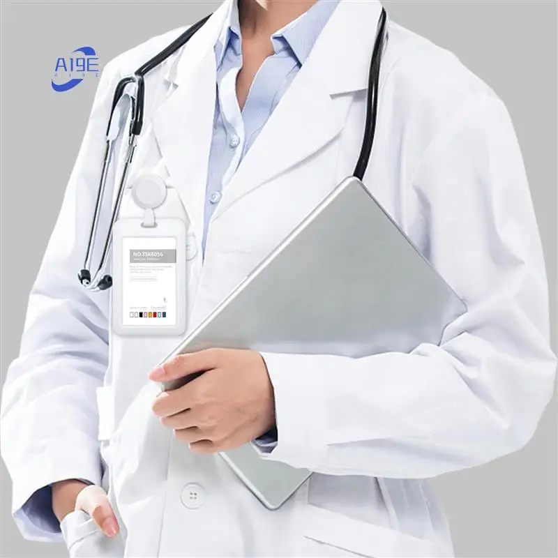 

A19E-Retractable Badge Holders, Hard Plastic Sliding ID Badge Holder With Retractable Badge Reel Clips , 3 Pack