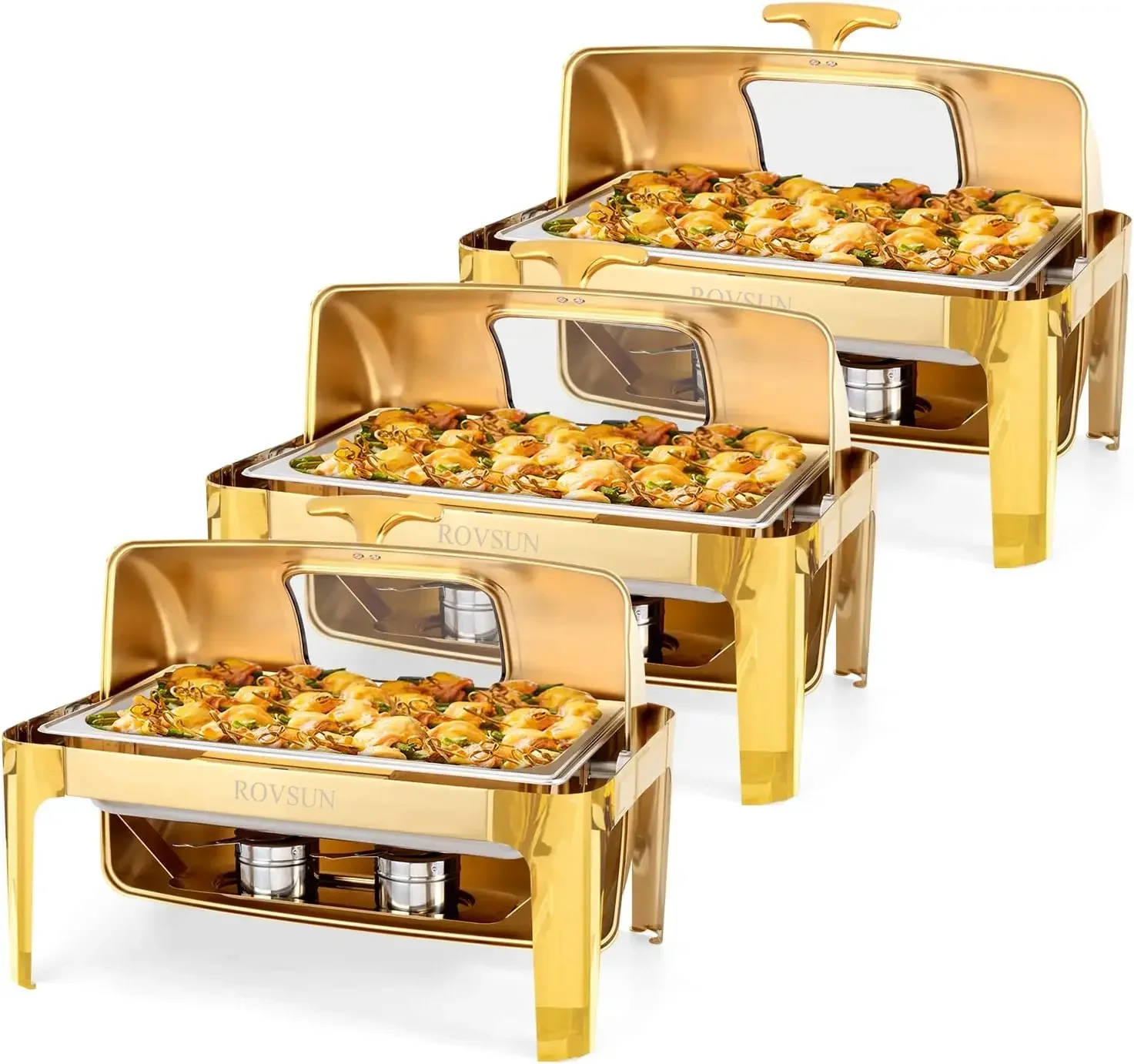 

ROVSUN 9QT 3 Packs Roll Top Chafing Dish Buffet Set,Rectangular NSF Stainless Steel Buffet Warmer Chafers and Buffet Warmers