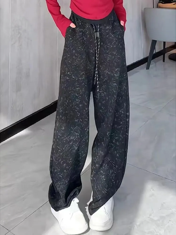 กางเกงขายาวทรงหลวมสไตล์ลำลองสำหรับผู้หญิง ไซส์ใหญ่ ใส่สบาย เหมาะสำหรับฤดูใบไม้ร่วงและฤดูหนาว ทรงตรง ใส่เล่นกีฬาหรือใส่เที่ยวได้