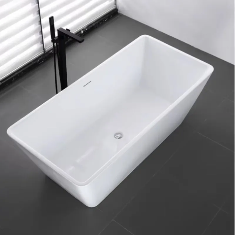 Free Standing 1.5m/1.7m White Acrylic Soaking Whirlpool Tub with Overflow Indoor Portable Hot Tub for Bathroom Use