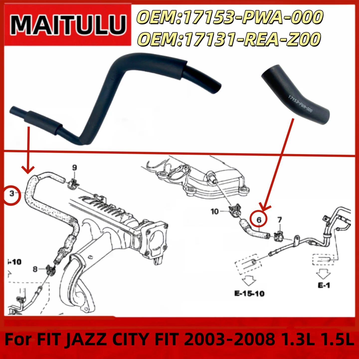 

Впускной коллектор, положительный картер, вентиляция, шланг PCV для FIT JAZZ CITY FIT SALOON 2003, 2004, 2005, 2006, 2007, 2008, 1,3 л, 1,5 л