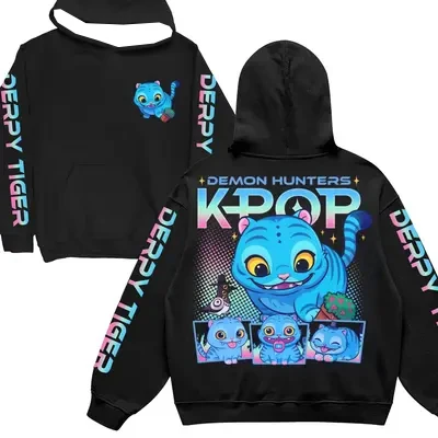 زي الهالوين التنكري باللون الأصفر مطبوع بالكامل بلوفر رجالي ونسائي من KPop Demon Hunters