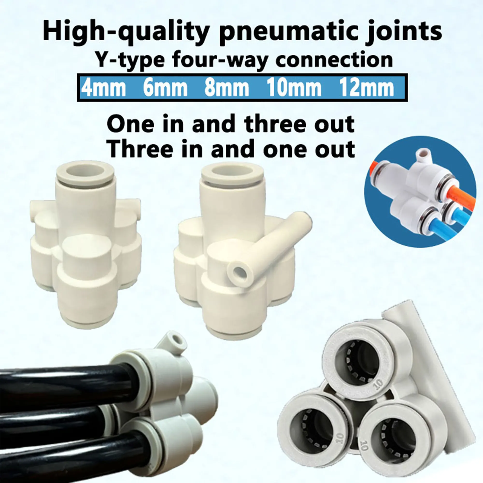 5pcs/Y Type Four-way Quick Connector, Pneumatic Connector KQ2UT-4,6,8,10,12mm Plastic Accessories for Pneumatic Systems