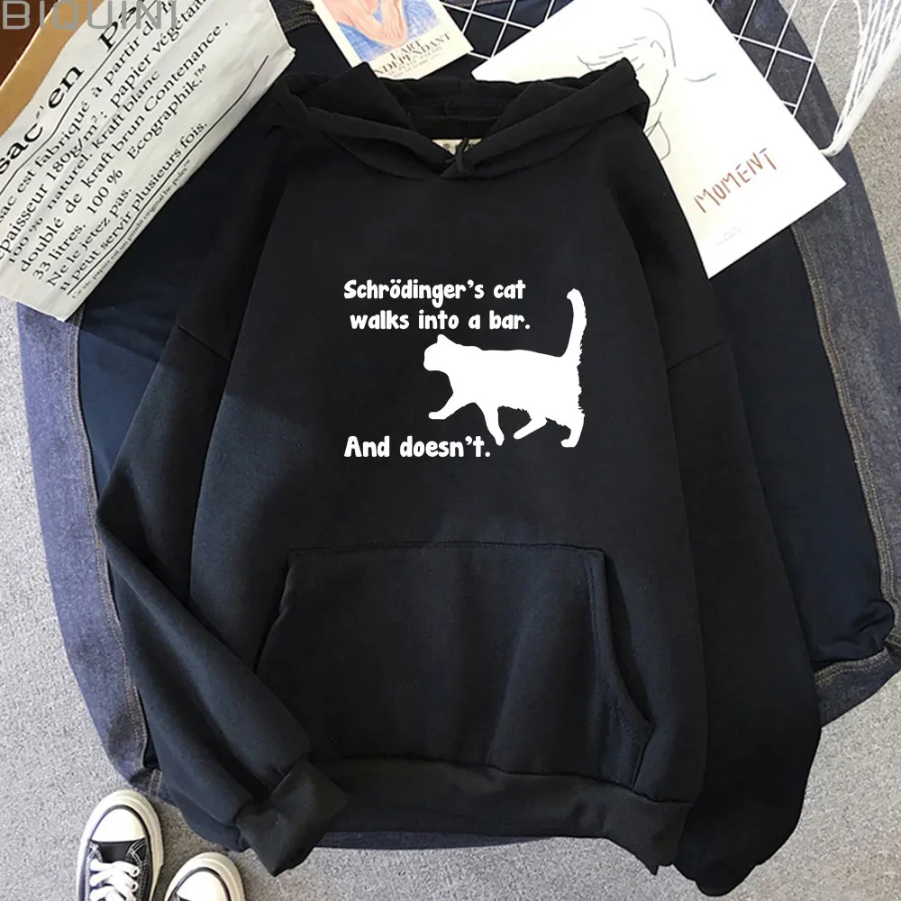 Schrodinger's Quantum Mechanics Tracksuit Men White Cat Patterns Photo Graphic Hoodies Male Clothing Pocket Hooded Sweatshirts