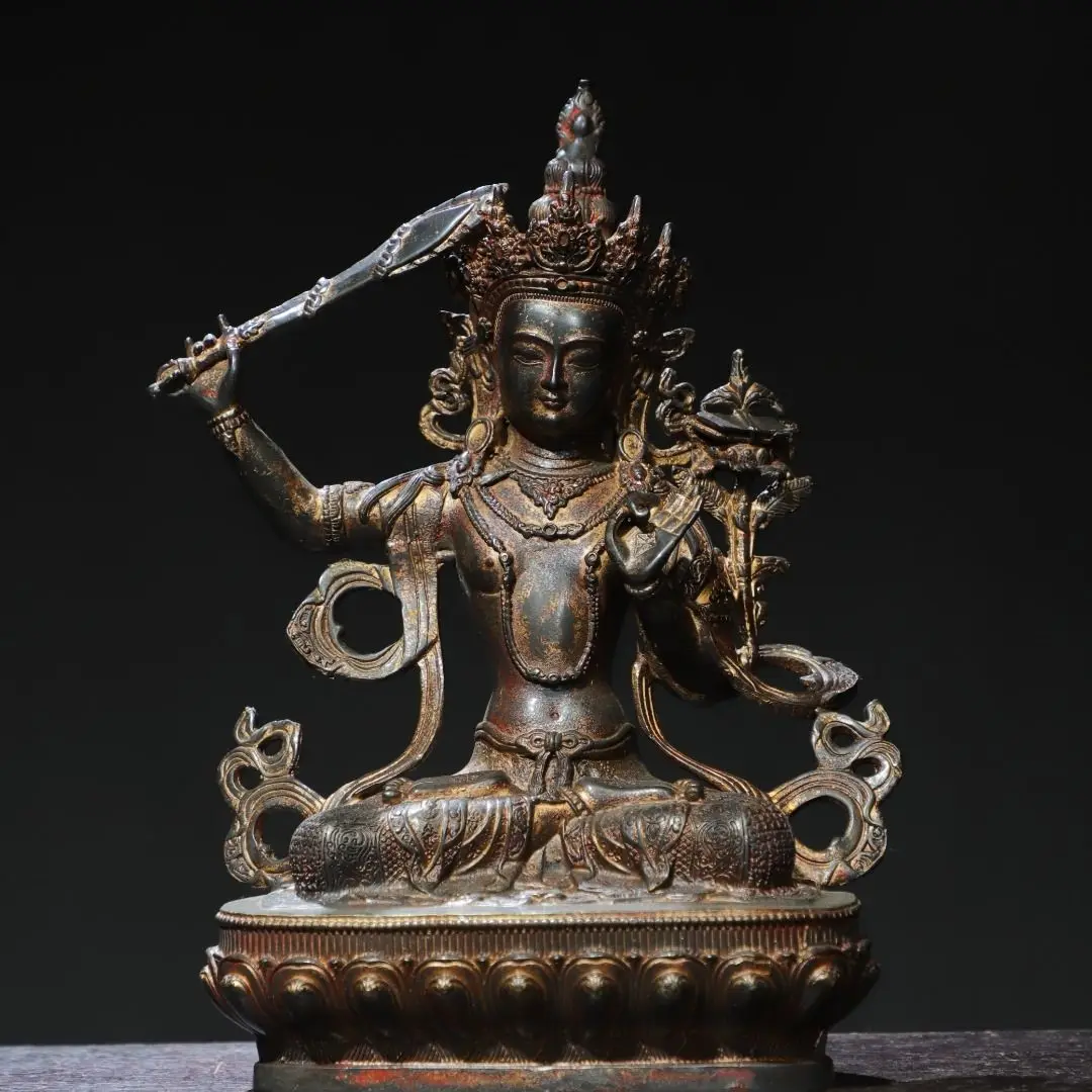 Copper clay gold [Manjushri Bodhisattva] is 29 cm high, 18 cm wide, 10 cm thick, and weighs 1.7 kg.