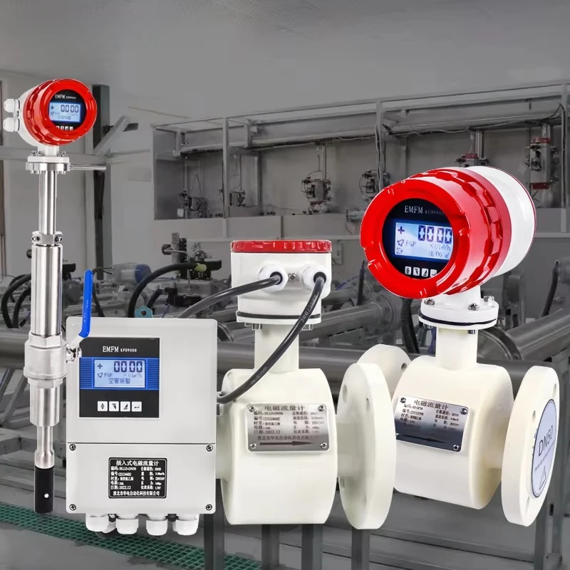 Rs232 HART MODBUS Magnetic Flow Meter Lithium Battery Rs485 Pulse Dn80 Acid Resistant Liquid Electromagnetic Flow Meter with Lcd