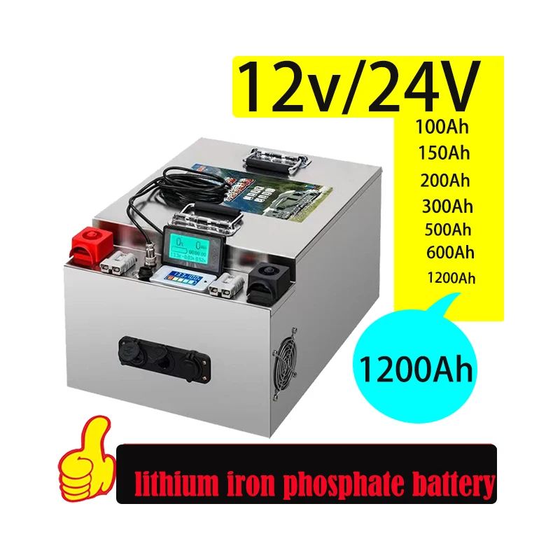 Bateria genuína do fosfato do ferro do lítio, energia nova com Coulomb incorporado, detector da capacidade, capacidade completa, LiFePO4, 12V, 24V