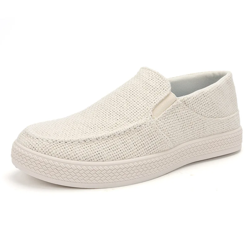 Mocasines de lino para hombre, transpirables, con parte superior de tela tejida, suela de goma resistente al desgaste, zapatos planos casuales para caminar a diario.