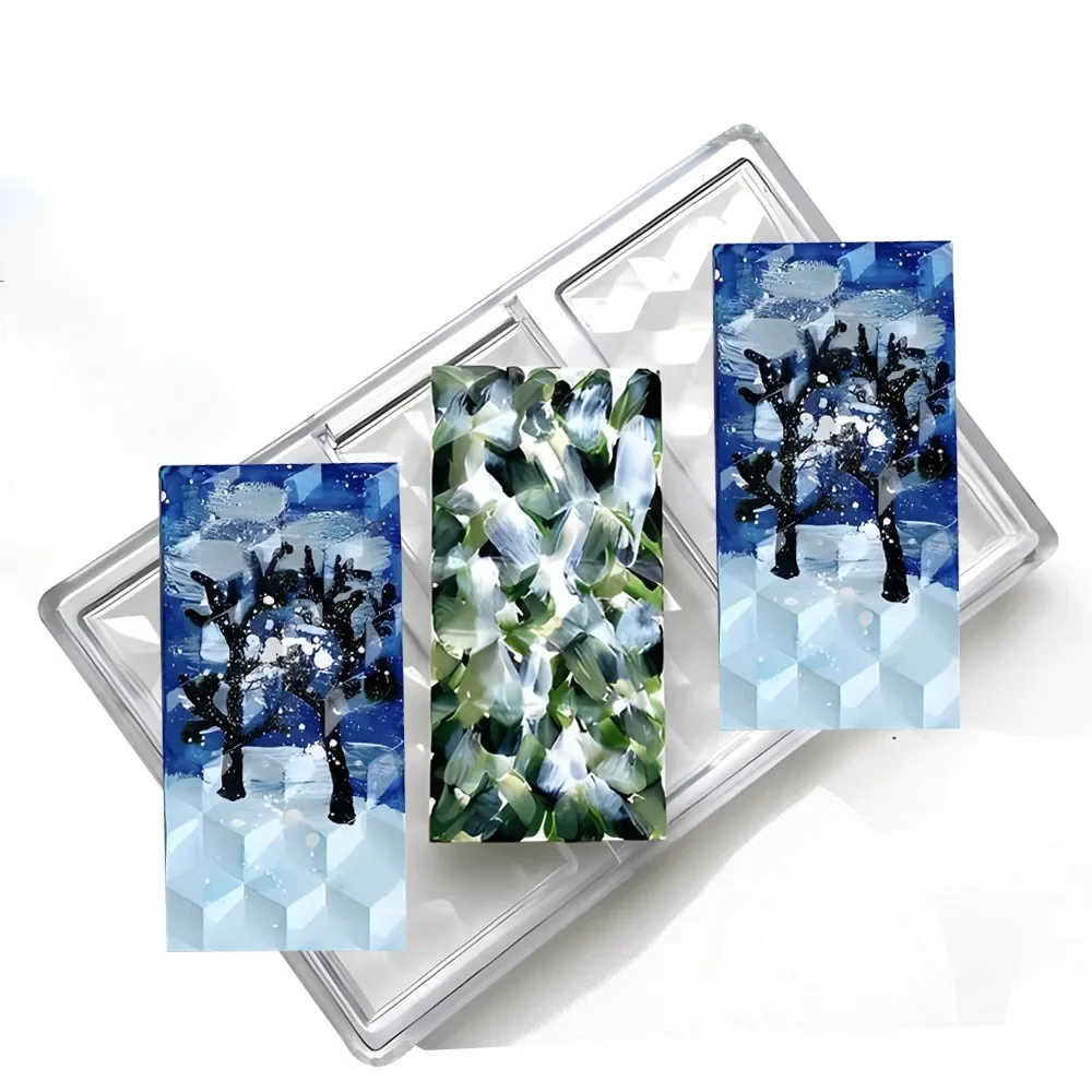 Polycarbonate Chocolate Bar Mold Clear Diamond Texture Chocolate Tablet Mould Easy Release Food Grade Confectionery Tool