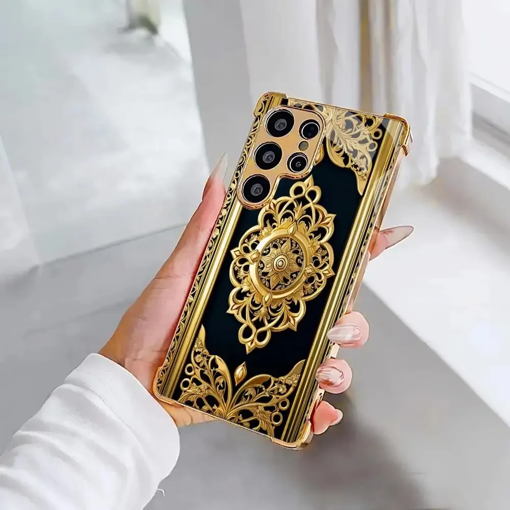 Ornate Floral Tempered Glass Phone case for Samsung GalaxyS26 25 24 23 22Plus Ultra Anti-drop Hard Full Protection Cover