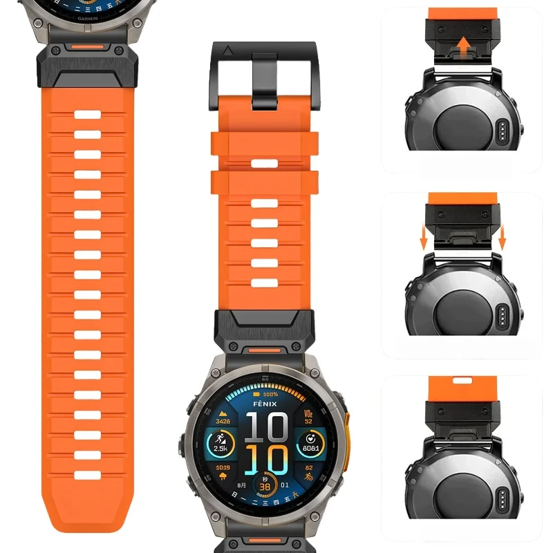 Bracelet de montre en caoutchouc fluoré pour Garmin Fenix8 7X 7pro 965 955, 22mm 26mm, accessoires de sport pour hommes et femmes