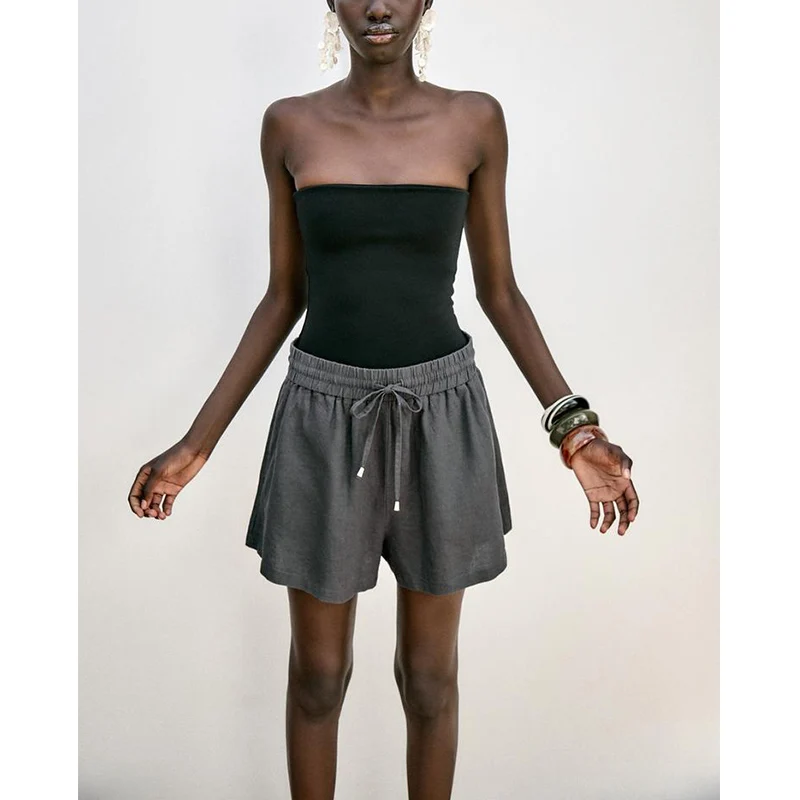 Été nouveau femmes décontracté taille haute Dstring fibres mélangées orthès Simple Sle confortable jambe droite pantalon